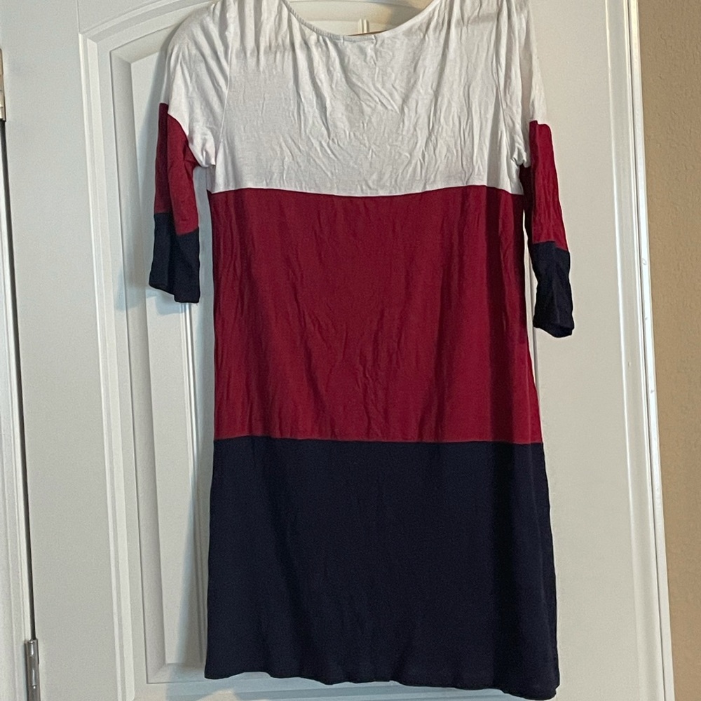 Red, white, and blue mini dress.